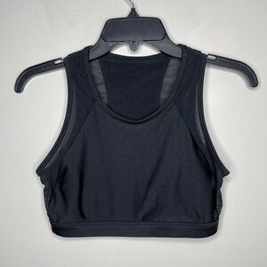 FABLETICS Bra Womens XS Solid Black Mesh-Panel Sports Wide-Strap